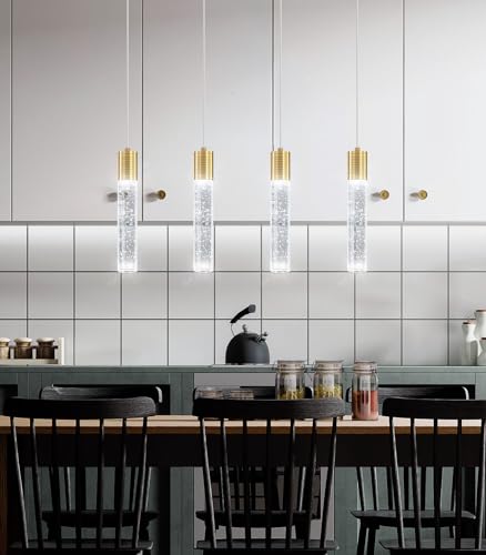 4 Lights Modern Crystal Chandeliers for Kitchen Island Mini Pendants Lighting Fixture LED Ceiling Light for Dining Room Living Room 6000K (4 Count)