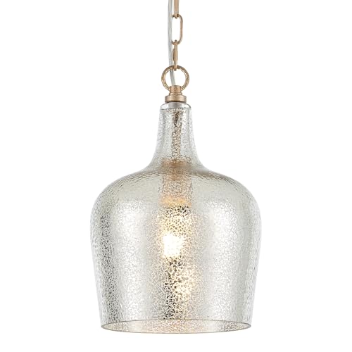 10” Large Silver Plated Hammered Glass Pendant Light Industrial Dome Modern Pendant Lighting Fixtures for Kitchen Island Dining Room Hallway