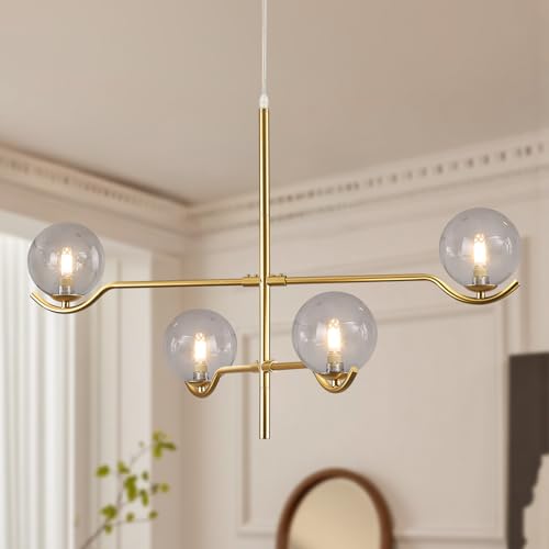 Modern 31" 4 Light Gold Sputnik Chandelier with Smoke Glass Globe