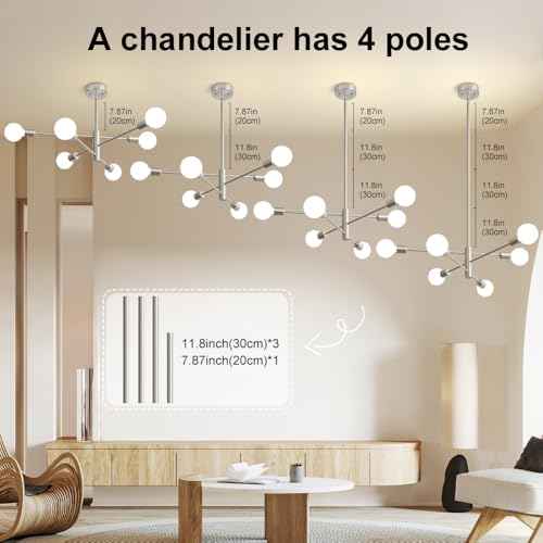 Chandeliers for Dining Room Brushed Nickel 6Light Modern Kitchen Chandelier | Sputnik Ceiling Light Fixture, UL Certified, E26 Base 60W Max, Height Adjustable, Dimmable Mid Century Style for Living Room