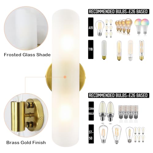 Modern Brass Wall Sconces Set of Two Frosted Glass Wall Light Fixture 2 (2 Count)