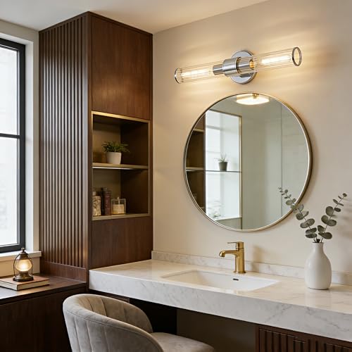 Hardwired Chrome Bathroom Vanity Light Threaded Glass Wall Sconce
