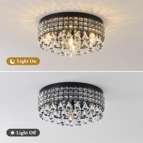Small Crystal Flush Ceiling Light (Classic Black)