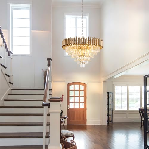 Large Crystal Chandelier 30" Modern Hanging Crystal Pendant