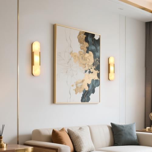 Modern Alabaster Wall Sconce Brushed Brass Finish