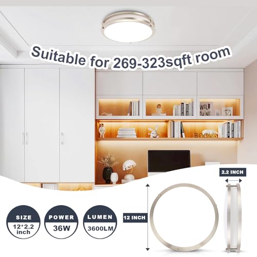 12inch LED Flush Mount Ceiling Light Fixture Dimmable Brushed Nickel (2 Count)