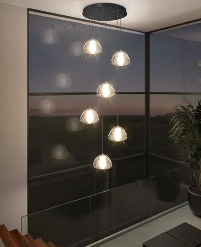 6 Lights Modern Crystal Chandelier for Entrance LED Pendant Light for Kitchen Island Foyer Living Room Bedroom Staircase 3000K (6 Count)
