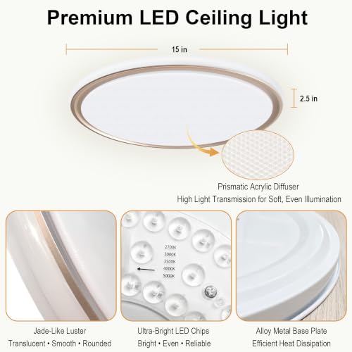 15 Inch LED Flush Mount Ceiling Light (Gold)