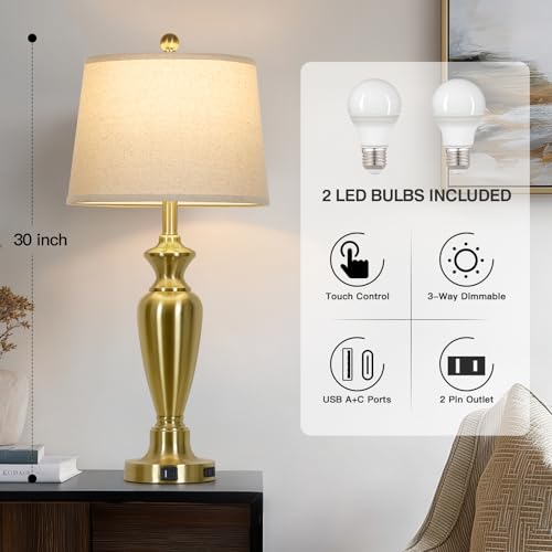 30" Tall Gold Table Lamps Set of 2 for Living Room (2 Count)