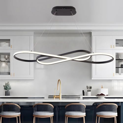 Black Modern Chandelier for Dining Room L39.4inch Dimmable Led Pendant Light for Kitchen Island Height Adjustable with Remote