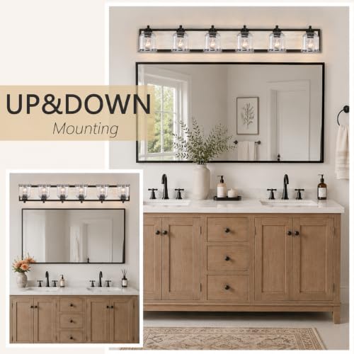 6 Light Bathroom Vanity Lights Large 40"with Bubble Glass Shade