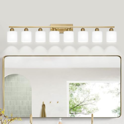 8 Light Bathroom Light Fixtures Gold for Big Mirror