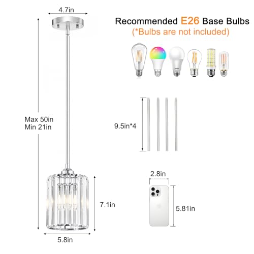 Luxury Chrome Pendant Lights Kitchen Island 2 Pack (2 Count)