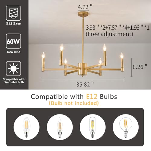 6 Light Gold Candle Chandeliers Modern Farmhouse Ceiling Light Fixture Industrial Lighting for Dining Room Living Room Bedroom Kitchen Island Foyer