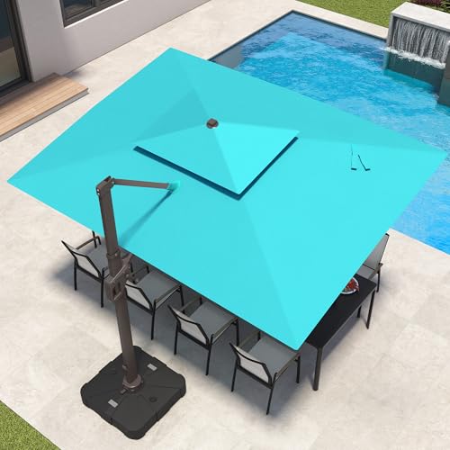 10x13 FT Patio Cantilever Outdoor Umbrella with Base and LED Light