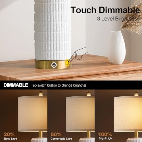 Stone Like Ceramic Table Lamps with USB Ports for Bedroom (2 Count)
