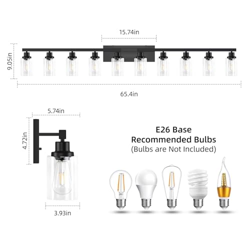 10 Light Vanity Light for Mirror Black Bathroom Light Fixtures 65in (10 Count)