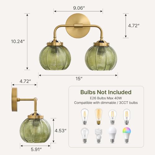 Vintage Bathroom Vanity Light Fixtures (Gold / 2-Light)