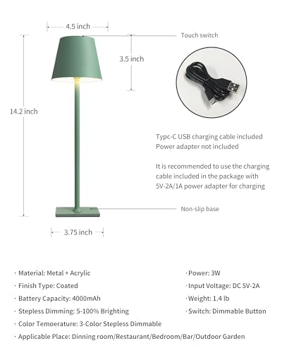 2 Pack Cordless Green Table Lamps (2 Count)