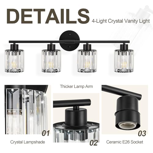 Modern Black Crystal Bathroom Light Fixtures