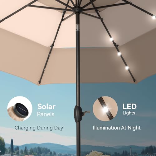 10ft 3 Tier Outdoor Patio Umbrella with Solar Lights
