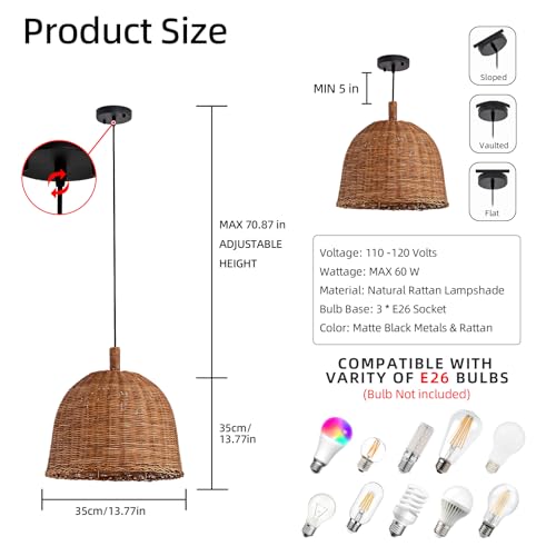 13.8" Rattan Pendant Light