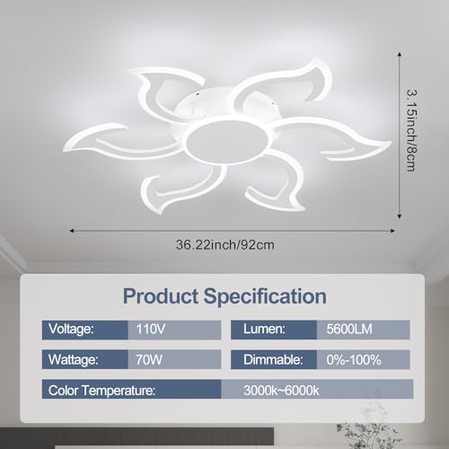 36.2 Inch Modern LED Ceiling Light (White)