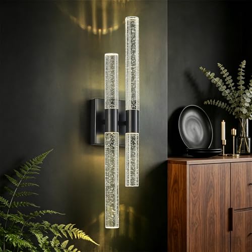 Modern LED Vanity Light Bubble Crystal Sconces Wall Lighting Black Wall Sconces 21.25in 4000K Vertical and Horizontal Wall Mounted Sconces for Bedroom Living Room Hallway（1