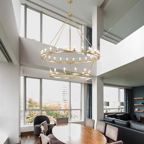 Gold Wagon Wheel Chandelier 2 Tier 53