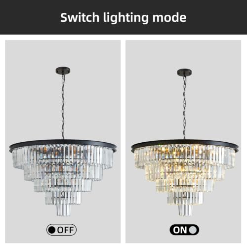 Large Crystal Chandelier 30'' Modern Black Dining Room Light Fixture