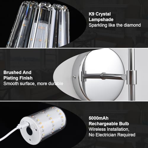 Battery Operated Crystal Wall Sconce Set of 2 (2 Count)