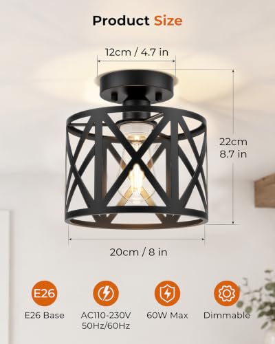2Pack Farmhouse Semi Flush Mount Ceiling Light Fixture E26 (2 Count)