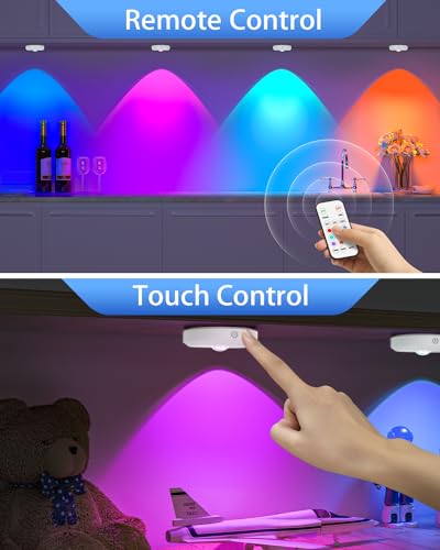 RGB Rechargeable Puck Lights with Remote Control (6 Count)