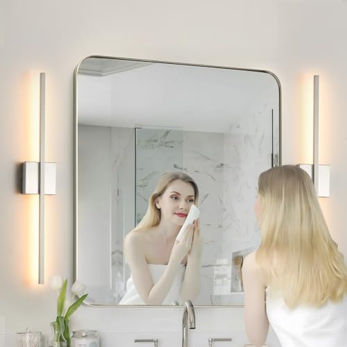 Nickel Wall Sconces Set of Two LED Hardwired Dimmable Bathroom