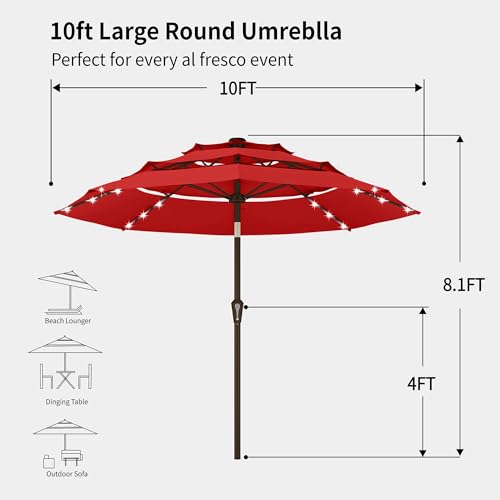 9ft 3 Tier Patio Umbrella with Solar Lights