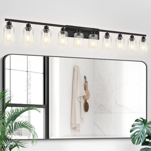 10 Light Vanity Light for Mirror Black Bathroom Light Fixtures 65in (10 Count)