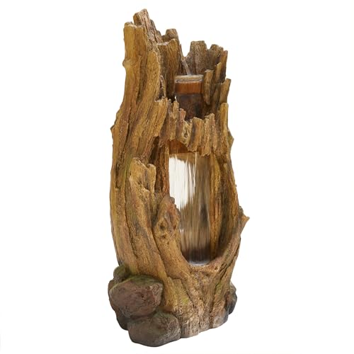 TZL338 Outdoor 3 Tier Waterfall Tree Trunk Floor Fountain with LED Lights for Patio