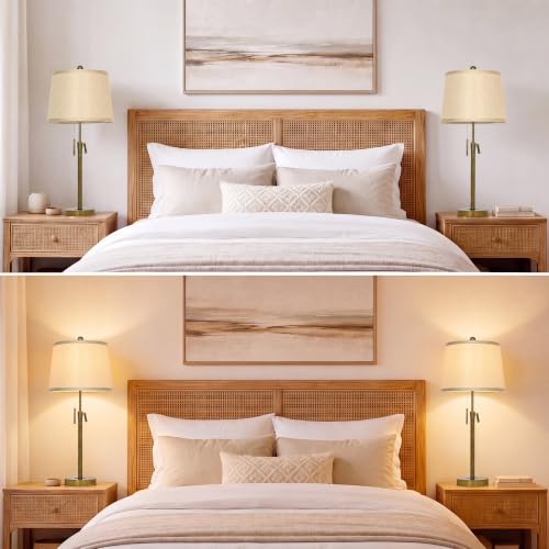 Antique Bronze Table Lamps Set of 2 Adjustable Height 22" to 30"Tall 3 Brightness Way Bedside Nightstand with Pull Chain Switch Pole Lights for Living Room Guest Bedroom End Table (2 Count)