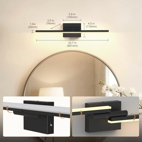 24 Inch Black Vanity Light Bar Over Mirror Rotatable 3CCT