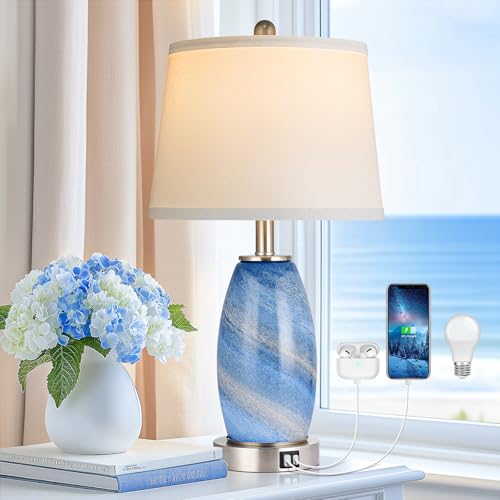 Glass Blue Table Lamp for Living Room Bedroom