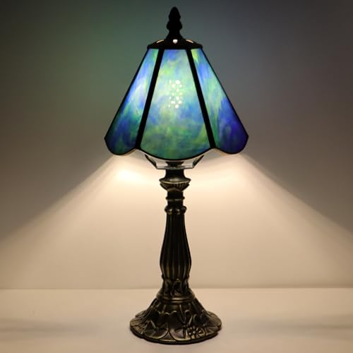 Small Tiffany Style Table Lamp Sea Blue Stained Glass Lamp 14 Inch