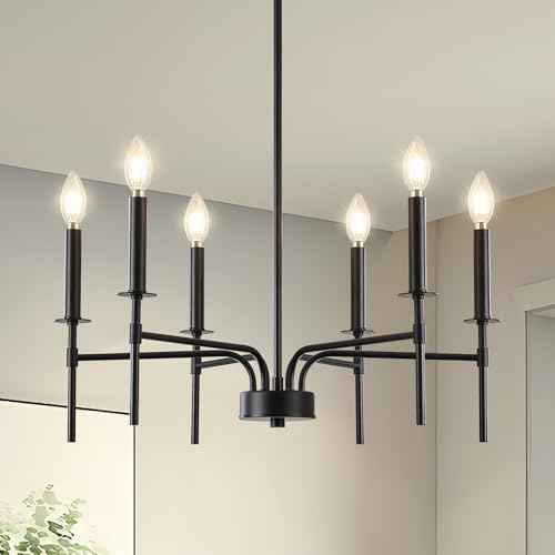 Black Chandelier,6 Light Farmhouse Dining Room Light Fixture,Small Candle Chandeliers for Dining Room Entryway Foyer Bedroom Kitchen Living Room (Bulbs Not Included)