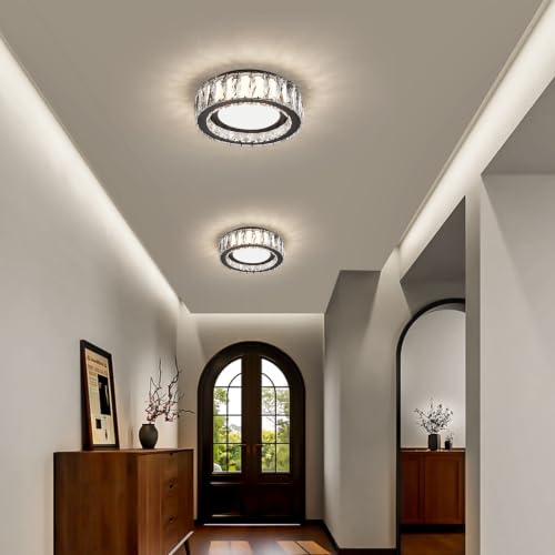 11 Inch Matte Black Crystal Flush Mount Ceiling Light Fixture