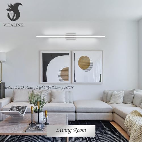 55 Inches Nickel LED Modern Bathroom Vanity Light Fixtures Dimmable 5CCT Vanity Light Bar Over Mirror 3
