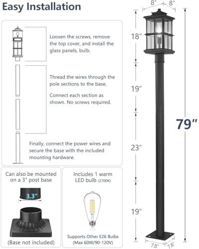 79″ Outdoor Lamp Post Light with Warm Bulb