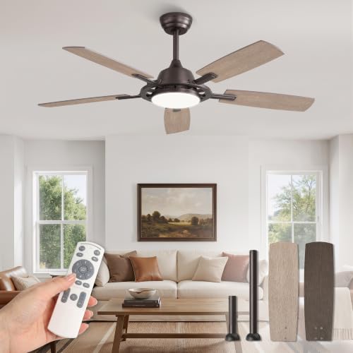 52 Inch Black Ceiling Fans with 3CCT Lights and Remote (Oil Bronze / 52")
