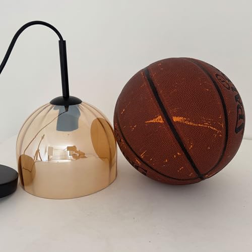 Amber Ribbed Glass Pendant Light Kitchen Island 7.8Inch Black Hanging Lamp