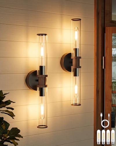 Black & Walnut Wireless Battery Operated Wall Sconces with Remote