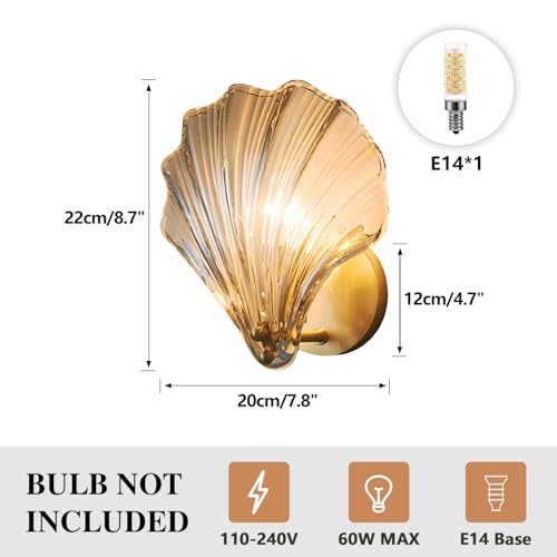 Modern Indoor Wall Lamp Luxury Crystal Gold Wall Sconce Bathroom Shell Wall Light Fixtures for Bedroom