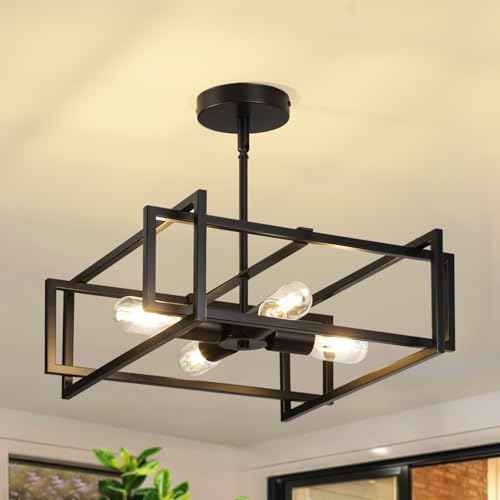 Modern Black Semi Flush Mount Ceiling Light Fixture 16.5"
